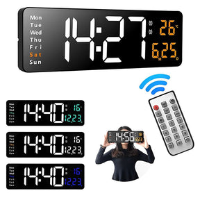 Horloge numérique murale avec télécommande et alarme